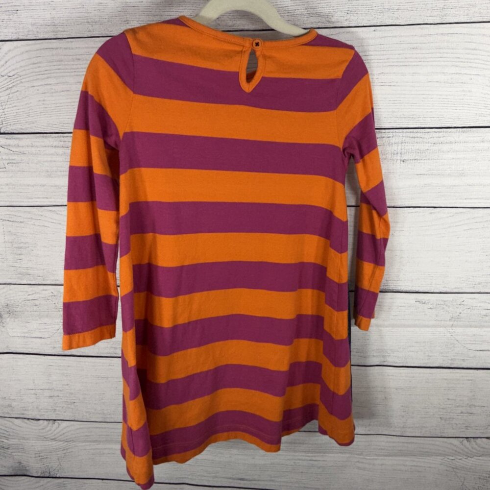 Mini Boden Orange Pink Striped Long Sleeve Dress Cat Applique Sz 5-6 - Picture 3 of 8